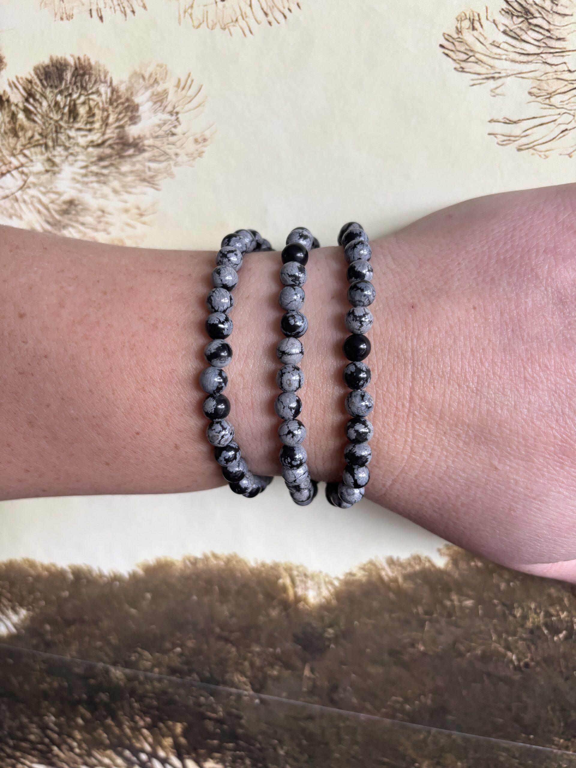 Sneeuwvlok Obsidiaan – Kogelarmband 6 mm
