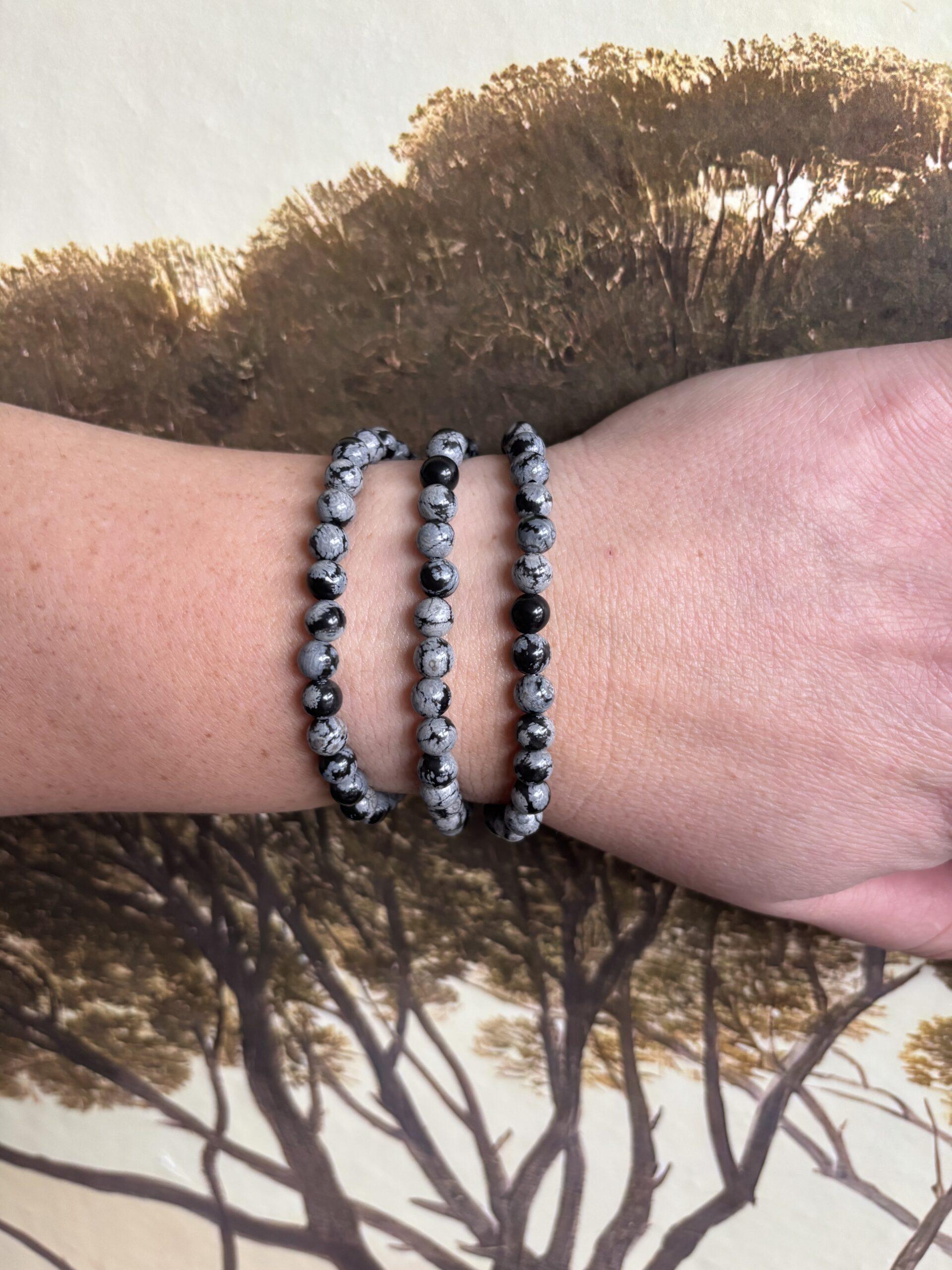 Sneeuwvlok Obsidiaan – Kogelarmband 6 mm - Afbeelding 2